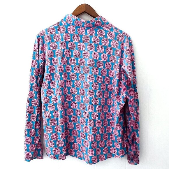 IBKUL Zip Long Sleeve Mock Neck Top Pink Blue medallion XL - Picture 3 of 10